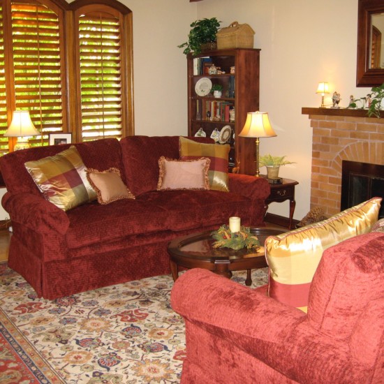 Red can be used effectively with a pattern rug